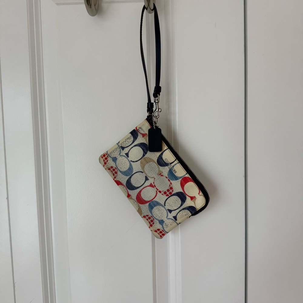 COACH Red, Blue, and Cream Clutch Wristlet
